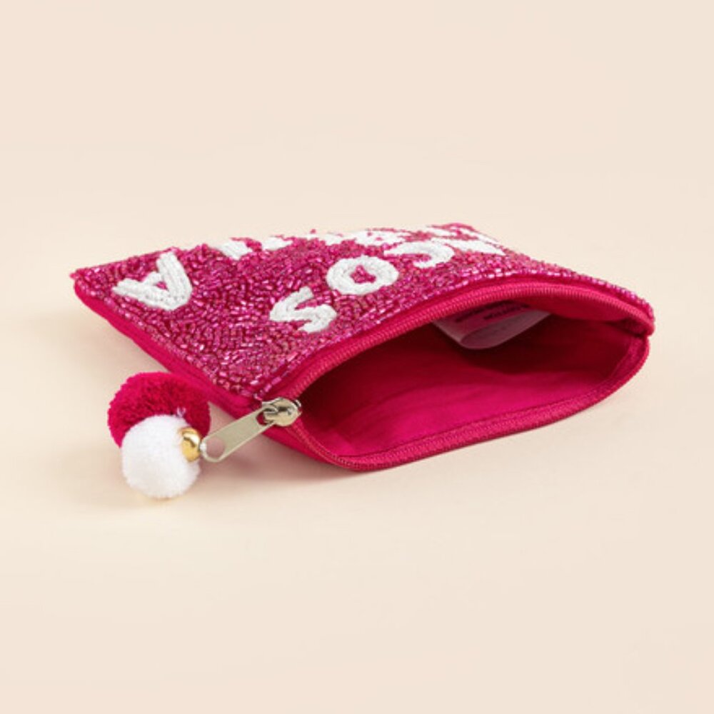 TACOS & TEQUILA Beaded Purse Pouch Makeup Money Credit Card Wallet Gift NEW - Picture 3 of 4